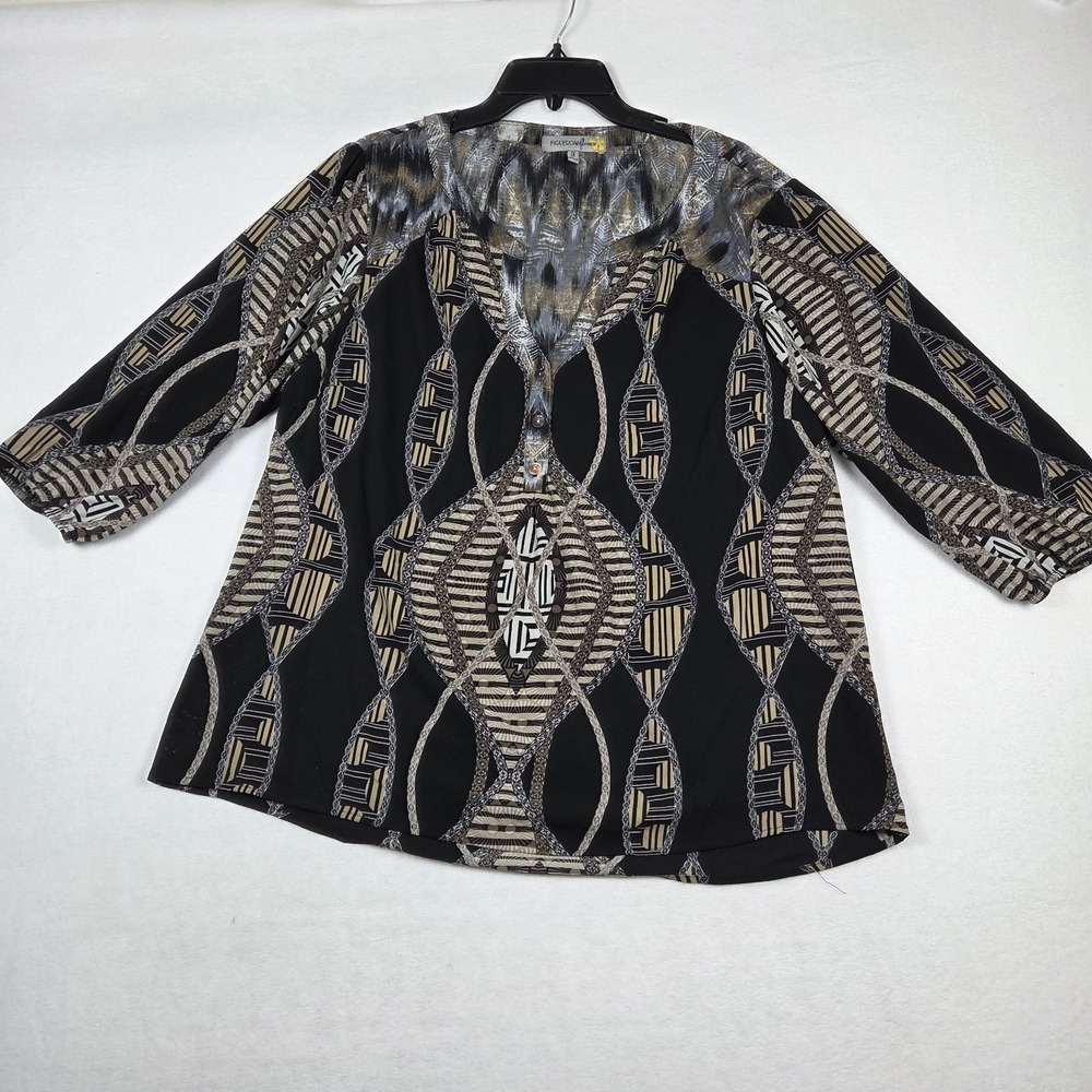 Figueroa & Flower‎ Women's Blouse Sz 1X Boho Black Artsy Lightweight